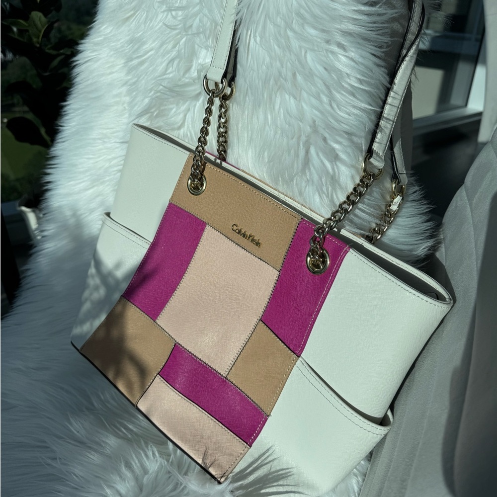 Calvin Klein White and Pink Color-Block Tote